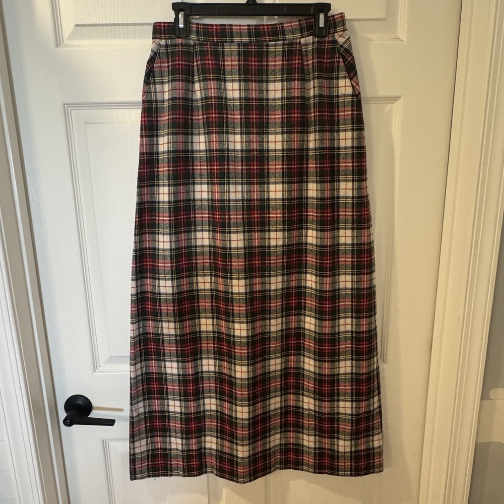 Vintage Barclay Square Tartan Plaid Wool Blend Midi Skirt Size 14 Made USA